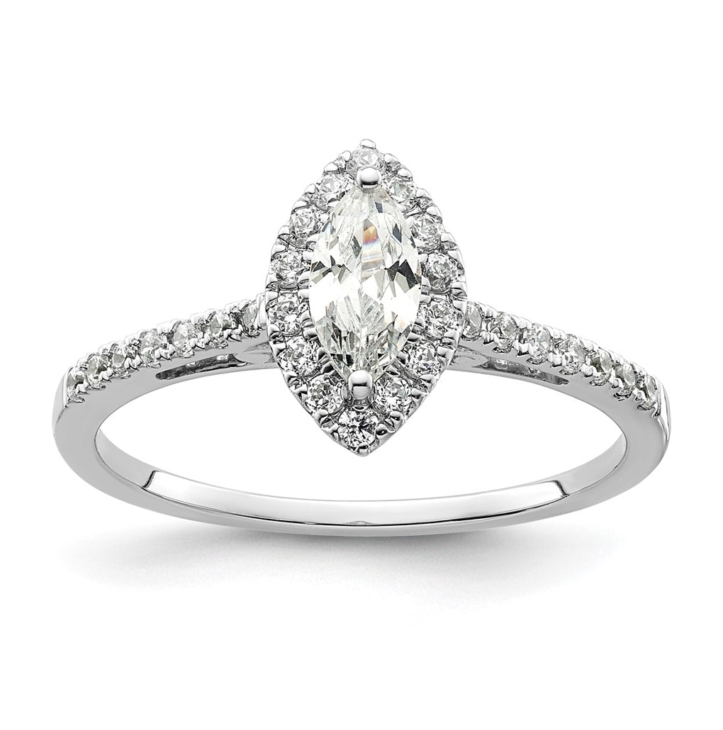 14k White Gold Halo (Holds 1/2 carat (8x4mm) Marquise Center) 1/4 carat Diamond Semi-mount Engagement Ring