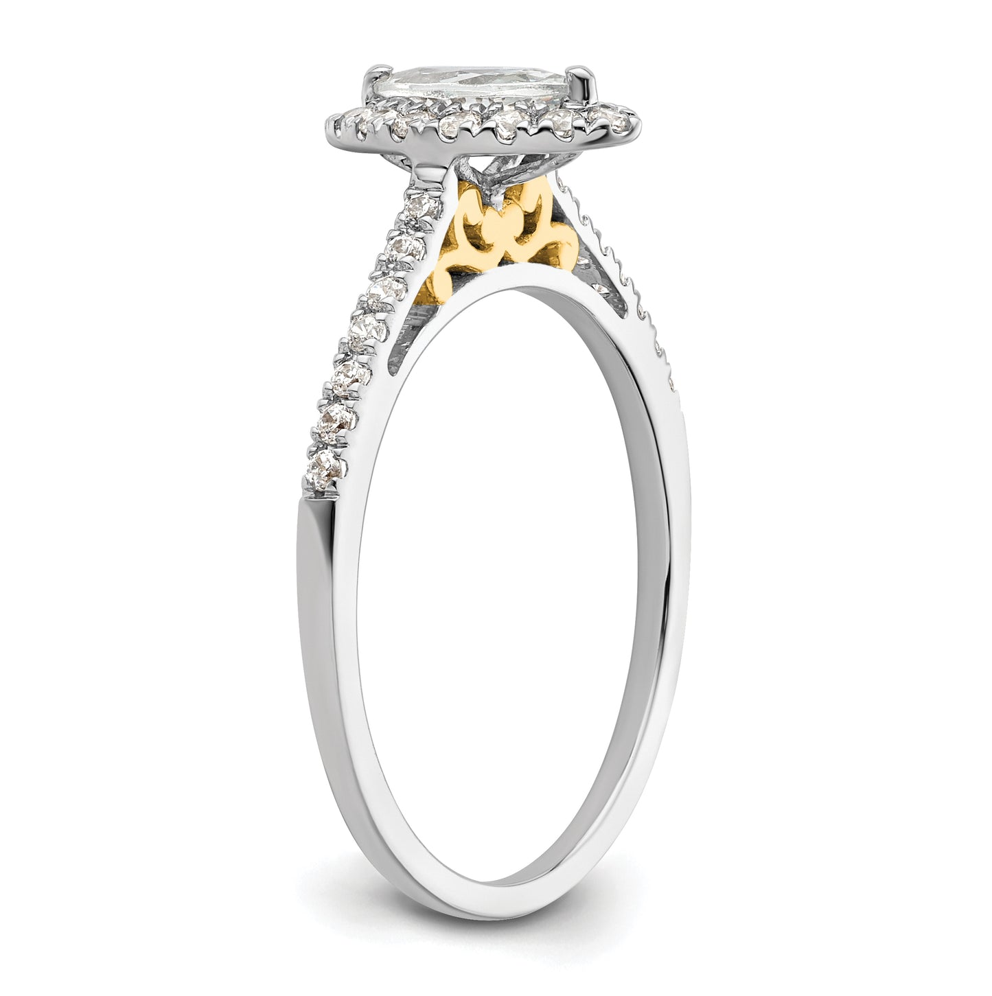 14k Two-tone Halo (Holds 1/2 carat (8x4mm) Marquise Center) 1/4 carat Diamond Semi-mount Engagement Ring