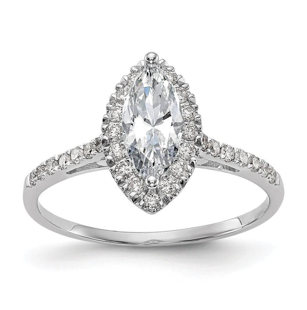 14k White Gold Halo (Holds 1 carat (10x5mm) Marquise Center) 1/4 carat Diamond Semi-mount Engagement Ring