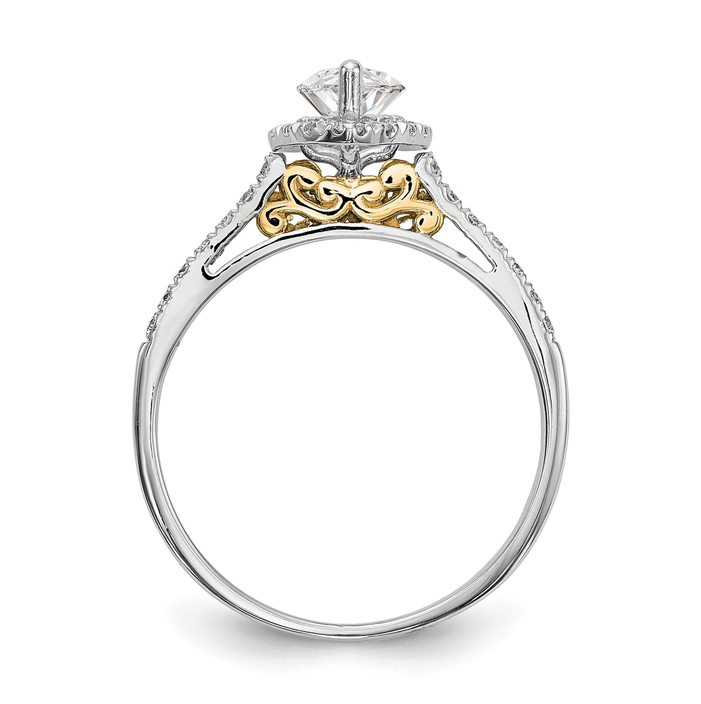 14k Two-tone Halo (Holds 1 carat (10x5mm) Marquise Center) 1/4 carat Diamond Semi-mount Engagement Ring