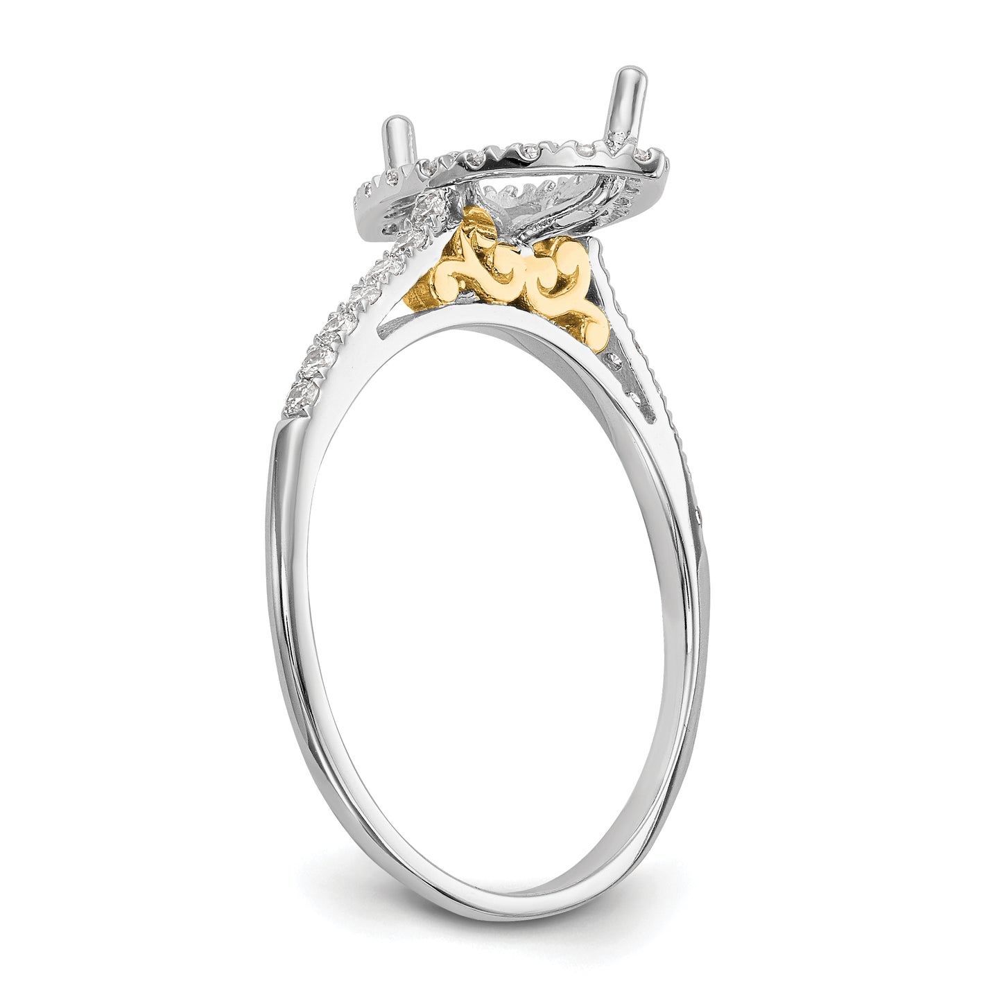 14k Two-tone Halo (Holds 1 carat (10x5mm) Marquise Center) 1/4 carat Diamond Semi-mount Engagement Ring