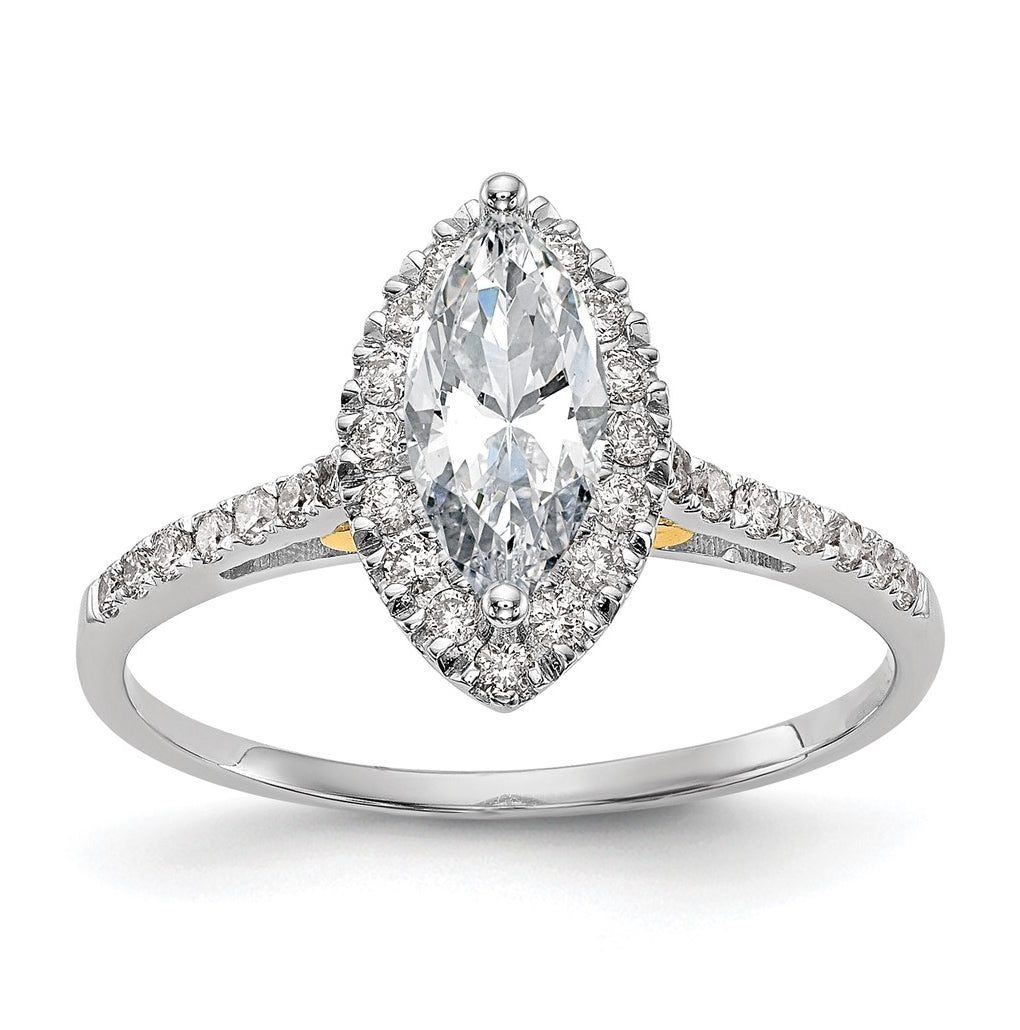 14k Two-tone Halo (Holds 1 carat (10x5mm) Marquise Center) 1/4 carat Diamond Semi-mount Engagement Ring