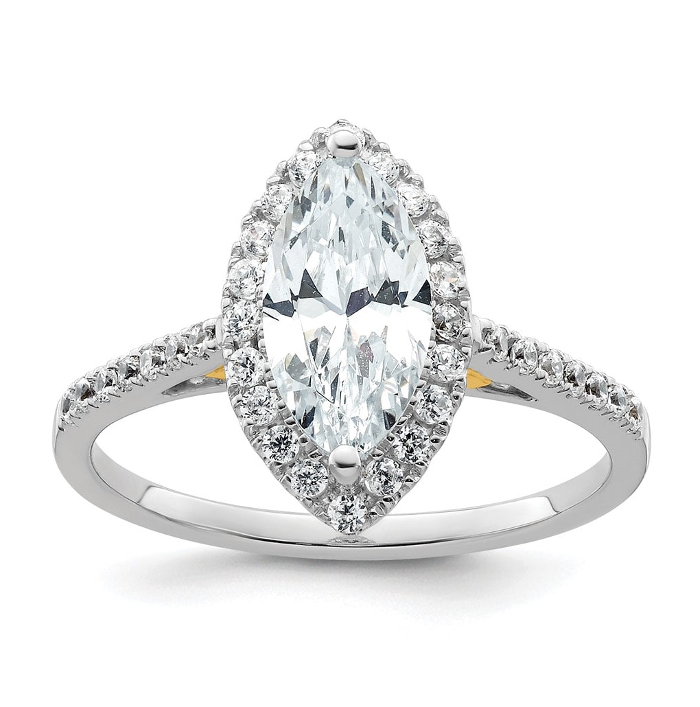 14k Two-tone Halo (Holds 1.25 carat (11x5.5mm) Marquise Center) 1/3 carat Diamond Semi-mount Engagement Ring