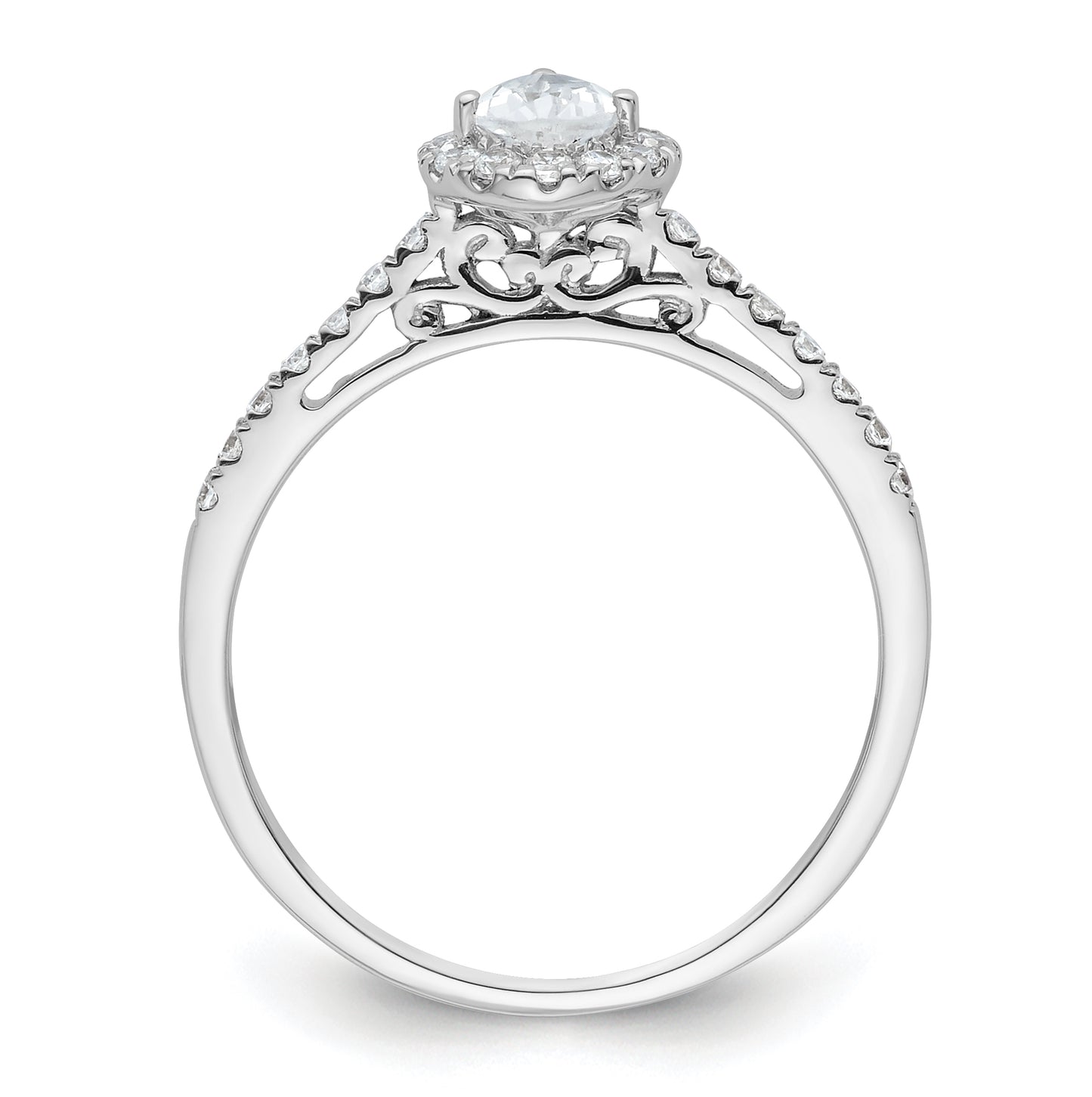 14k White Gold Halo (Holds 1/2 carat (6x4mm) Pear Center) 1/4 carat Diamond Semi-mount Engagement Ring