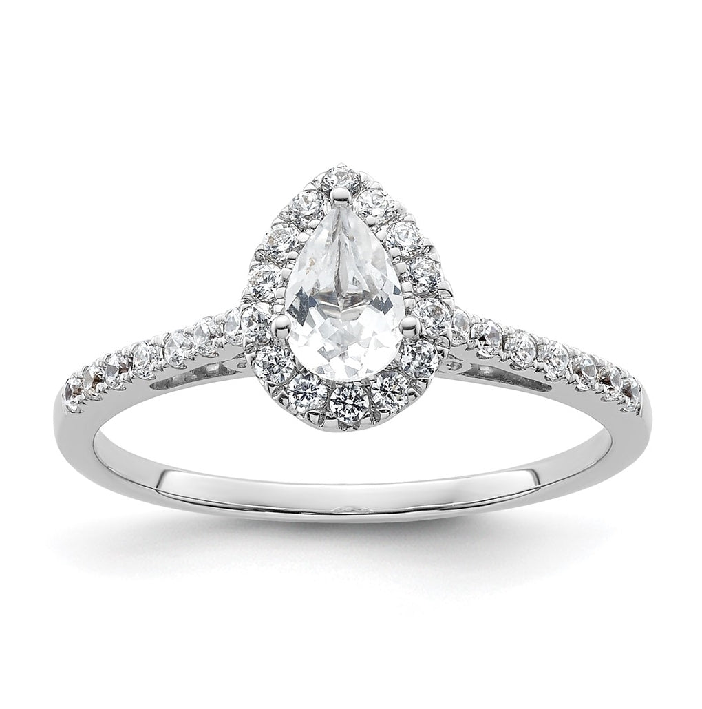 14k White Gold Halo (Holds 1/2 carat (6x4mm) Pear Center) 1/4 carat Diamond Semi-mount Engagement Ring