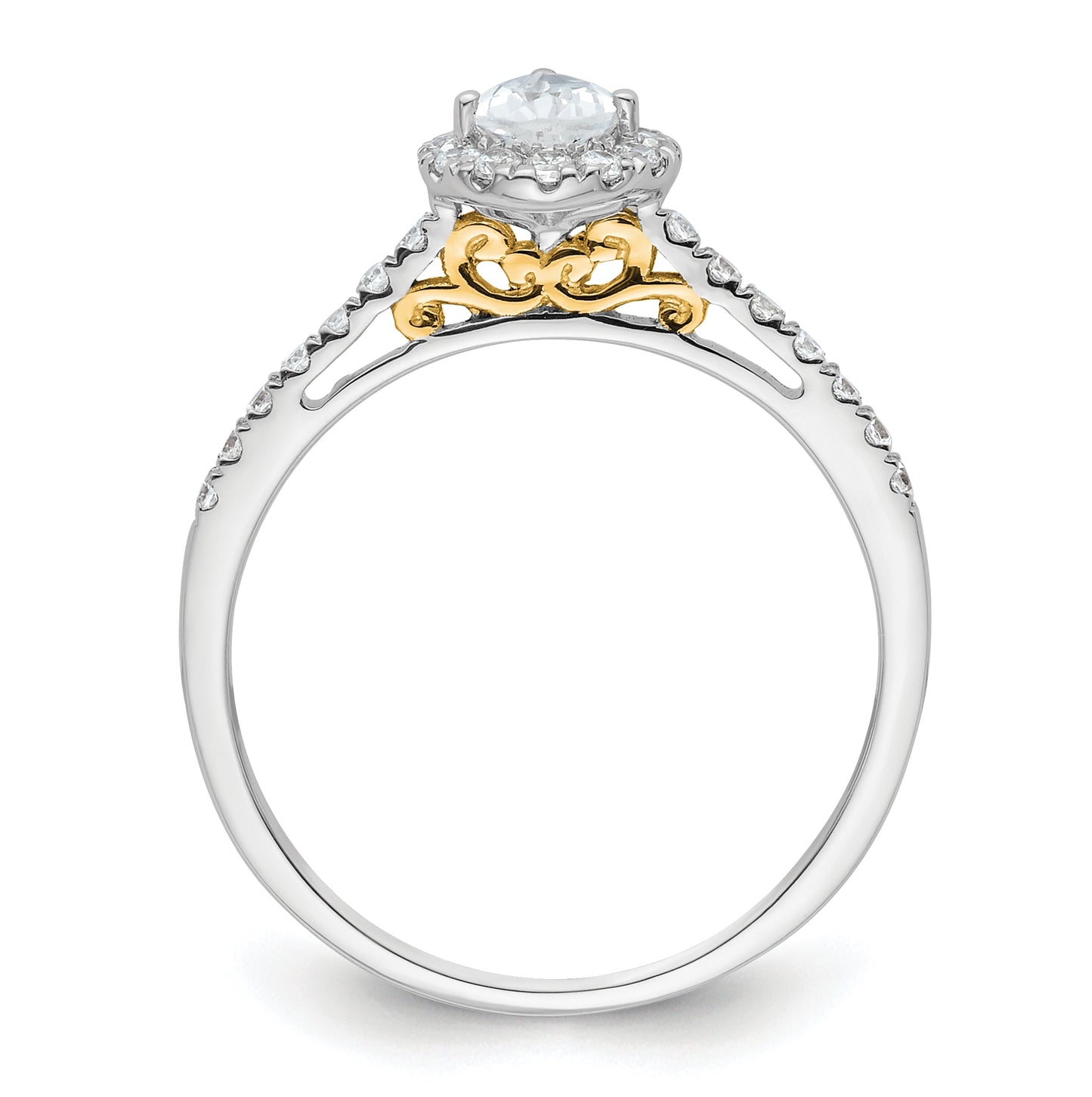 14k Two-tone Halo (Holds 1/2 carat (6x4mm) Pear Center) 1/4 carat Diamond Semi-mount Engagement Ring
