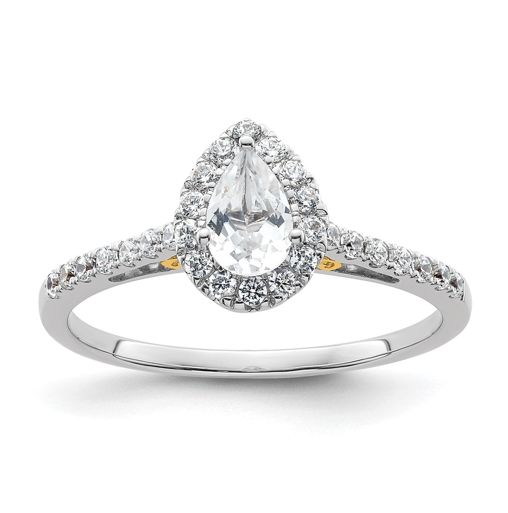 14k Two-tone Halo (Holds 1/2 carat (6x4mm) Pear Center) 1/4 carat Diamond Semi-mount Engagement Ring
