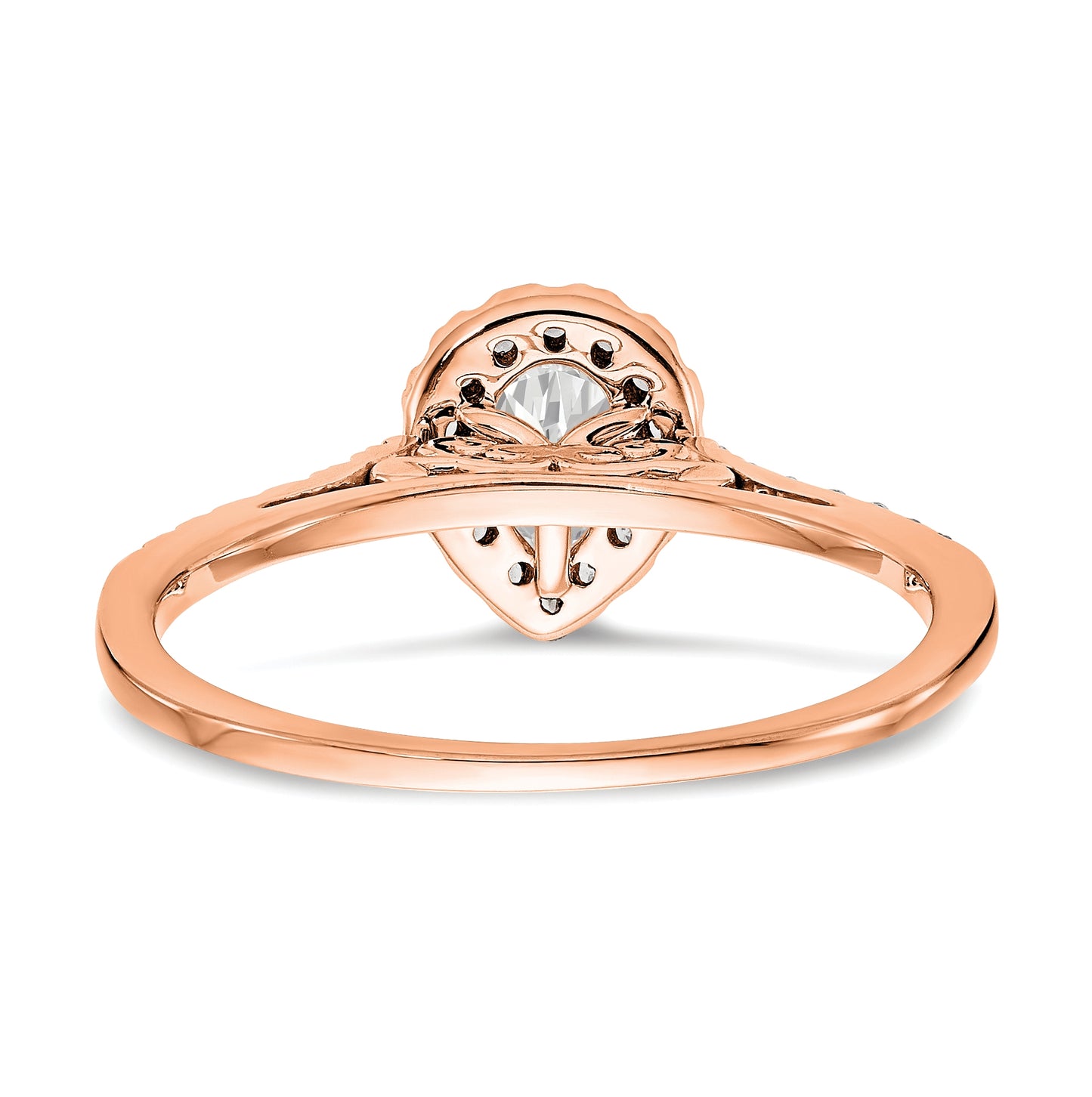 14k Rose Gold Pear Halo Diamond Semi-mount Engagement Ring