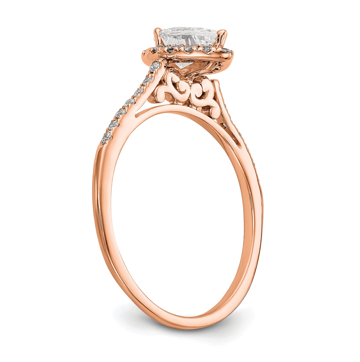 14k Rose Gold Pear Halo Diamond Semi-mount Engagement Ring