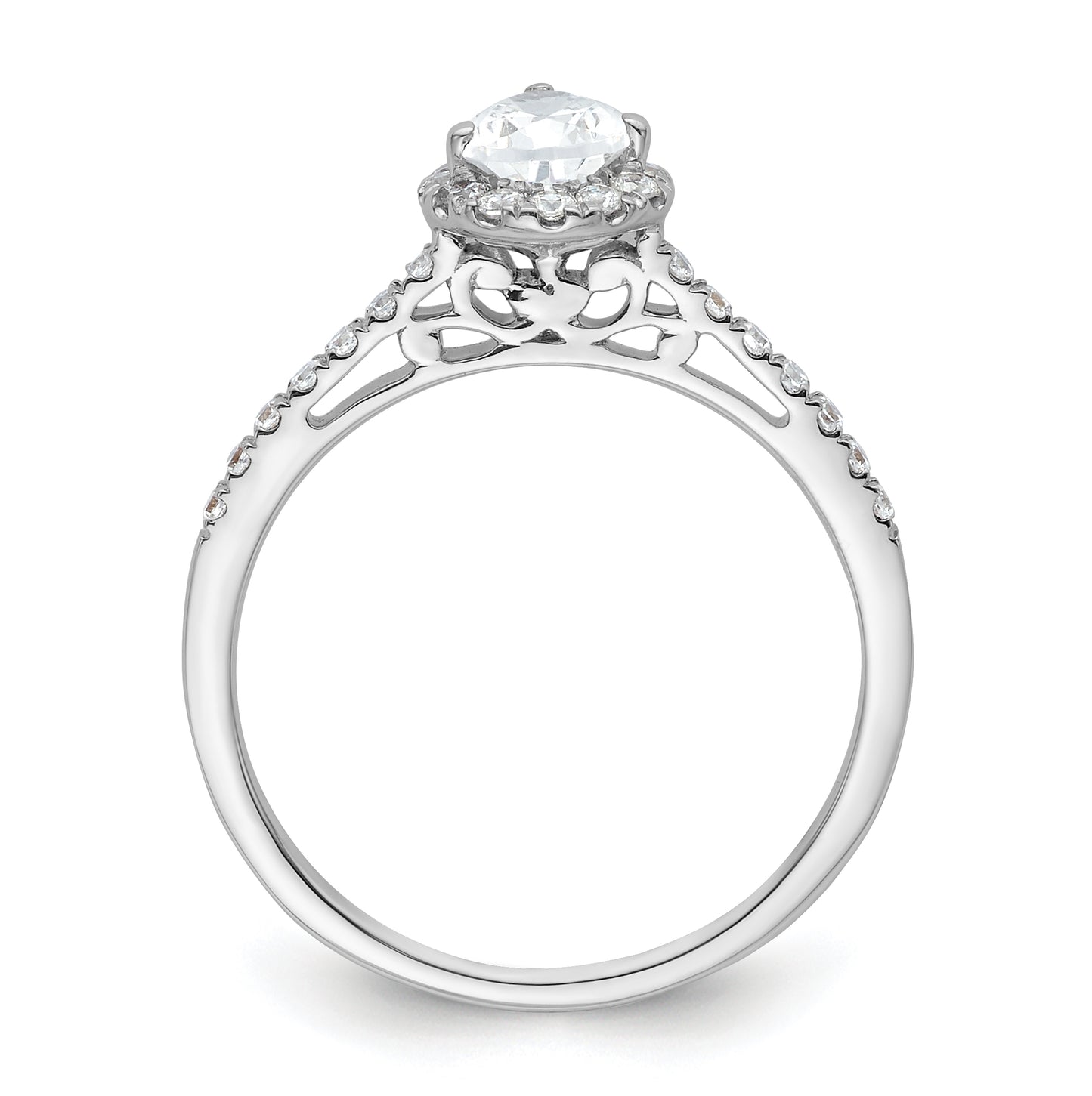 14k White Gold Halo (Holds 3/4 carat (7x5mm) Pear Center) 1/4 carat Diamond Semi-mount Engagement Ring
