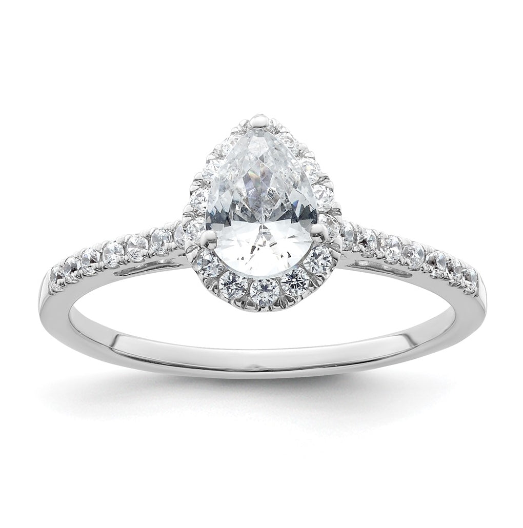 14k White Gold Halo (Holds 3/4 carat (7x5mm) Pear Center) 1/4 carat Diamond Semi-mount Engagement Ring
