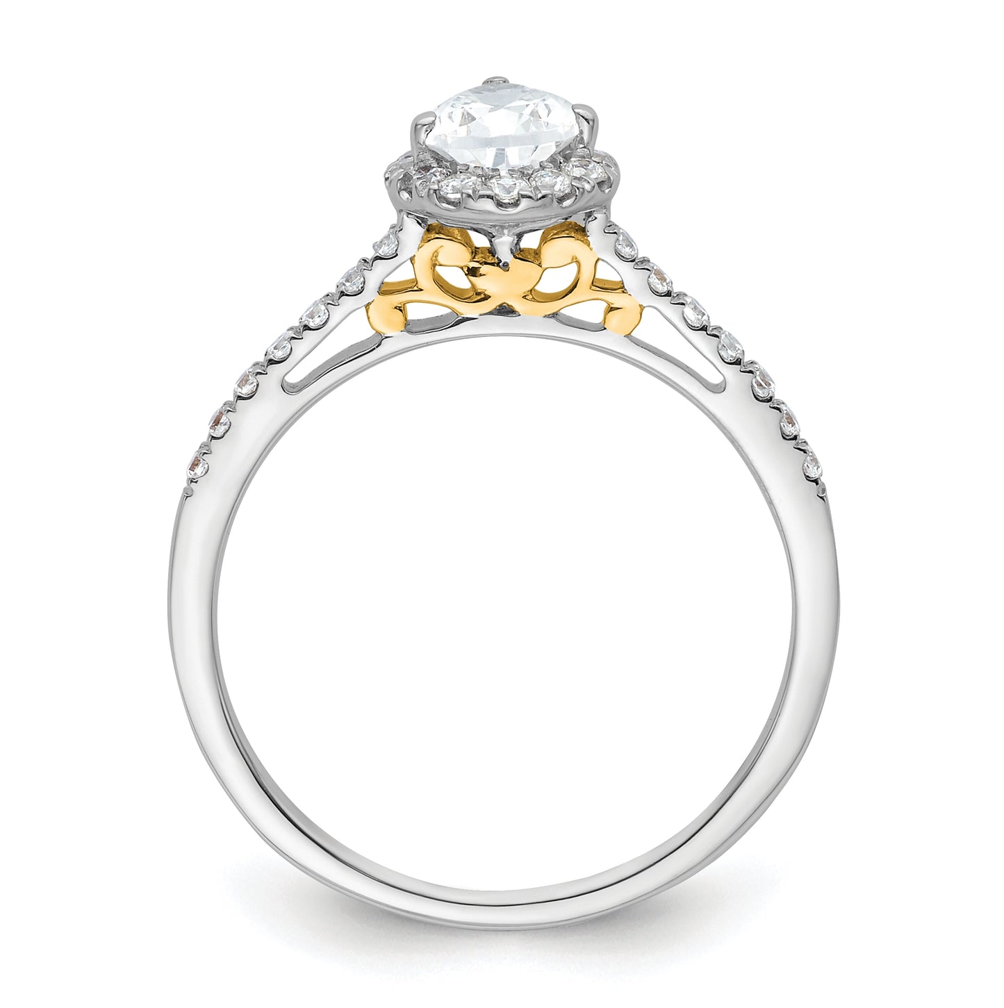 14k Two-tone Halo (Holds 3/4 carat (7x5mm) Pear Center) 1/4 carat Diamond Semi-mount Engagement Ring
