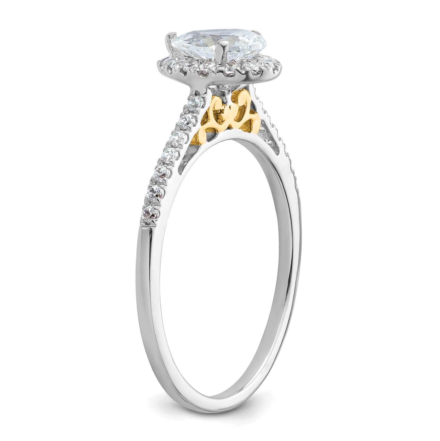 14k Two-tone Halo (Holds 3/4 carat (7x5mm) Pear Center) 1/4 carat Diamond Semi-mount Engagement Ring