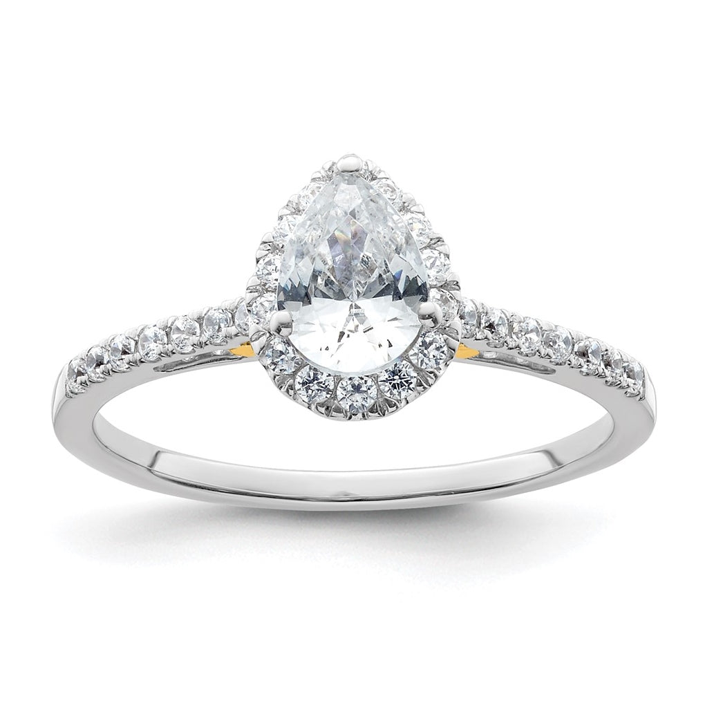 14k Two-tone Halo (Holds 3/4 carat (7x5mm) Pear Center) 1/4 carat Diamond Semi-mount Engagement Ring