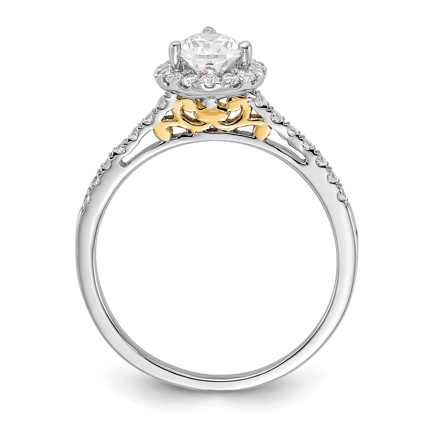 14k Two-tone Halo (Holds 1 carat (8x5mm) Pear Center) 1/3 carat Diamond Semi-mount Engagement Ring