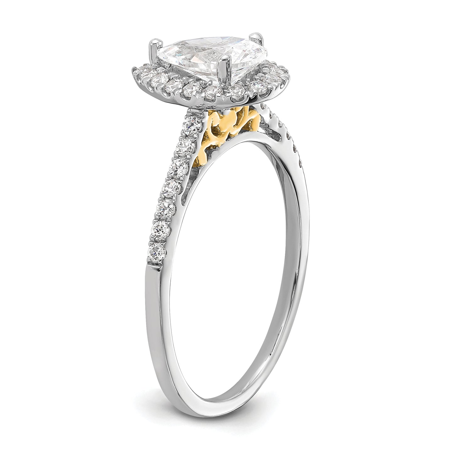 14k Two-tone Halo (Holds 1 carat (8x5mm) Pear Center) 1/3 carat Diamond Semi-mount Engagement Ring
