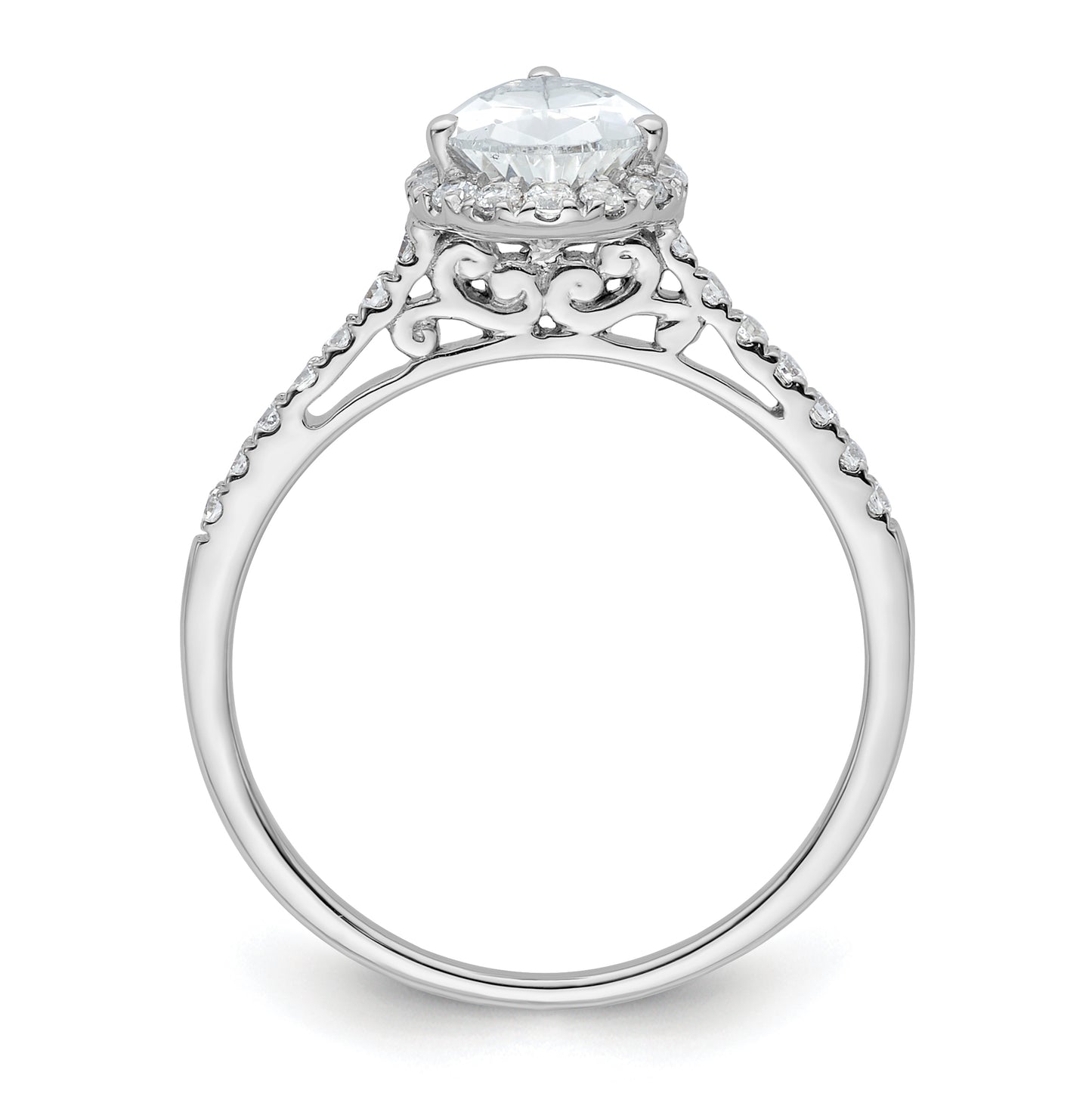 14k White Gold Halo (Holds 1.5 carat (9x6mm) Pear Center) 1/4 carat Diamond Semi-mount Engagement Ring