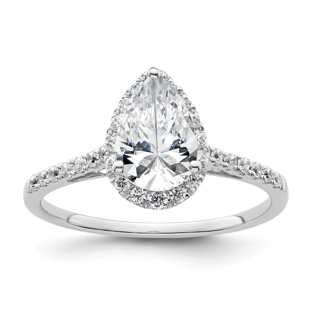 14k White Gold Halo (Holds 1.5 carat (9x6mm) Pear Center) 1/4 carat Diamond Semi-mount Engagement Ring