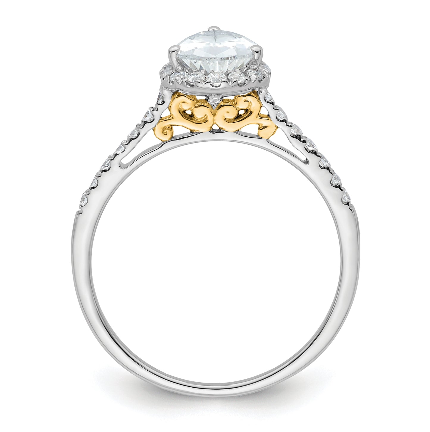 14k Two-tone Halo (Holds 1.5 carat (9x6mm) Pear Center) 1/4 carat Diamond Semi-mount Engagement Ring