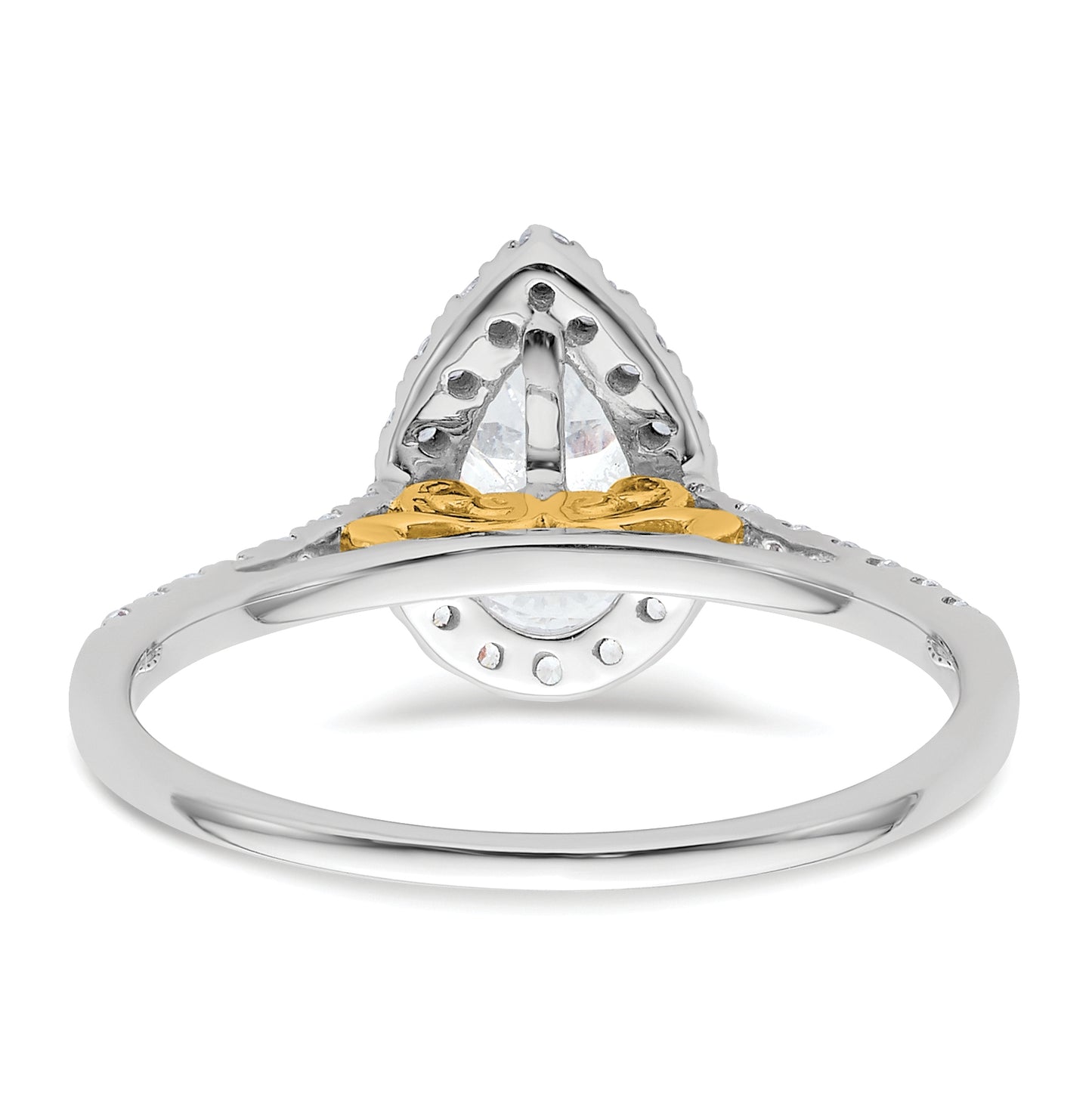 14k Two-tone Halo (Holds 1.5 carat (9x6mm) Pear Center) 1/4 carat Diamond Semi-mount Engagement Ring