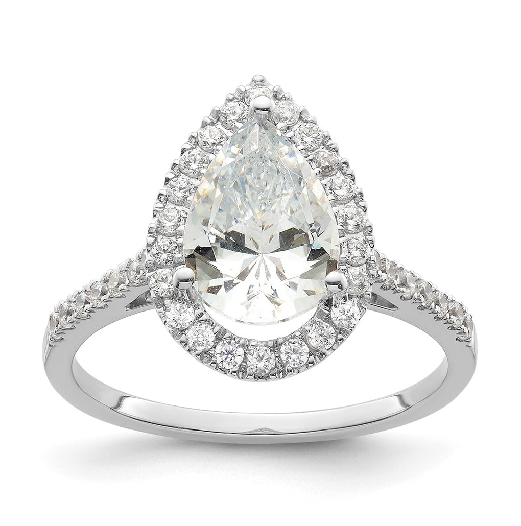 14k White Gold Halo (Holds 2 carat (10x7mm) Pear Center) 1/3 carat Diamond Semi-mount Engagement Ring