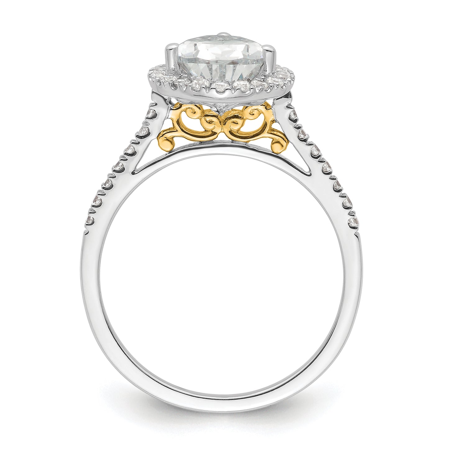 14k Two-tone Halo (Holds 2 carat (10x7mm) Pear Center) 1/3 carat Diamond Semi-mount Engagement Ring