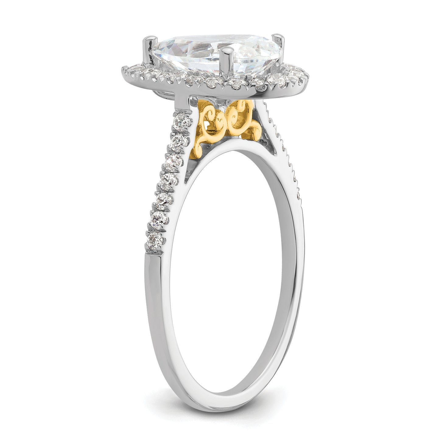 14k Two-tone Halo (Holds 2 carat (10x7mm) Pear Center) 1/3 carat Diamond Semi-mount Engagement Ring