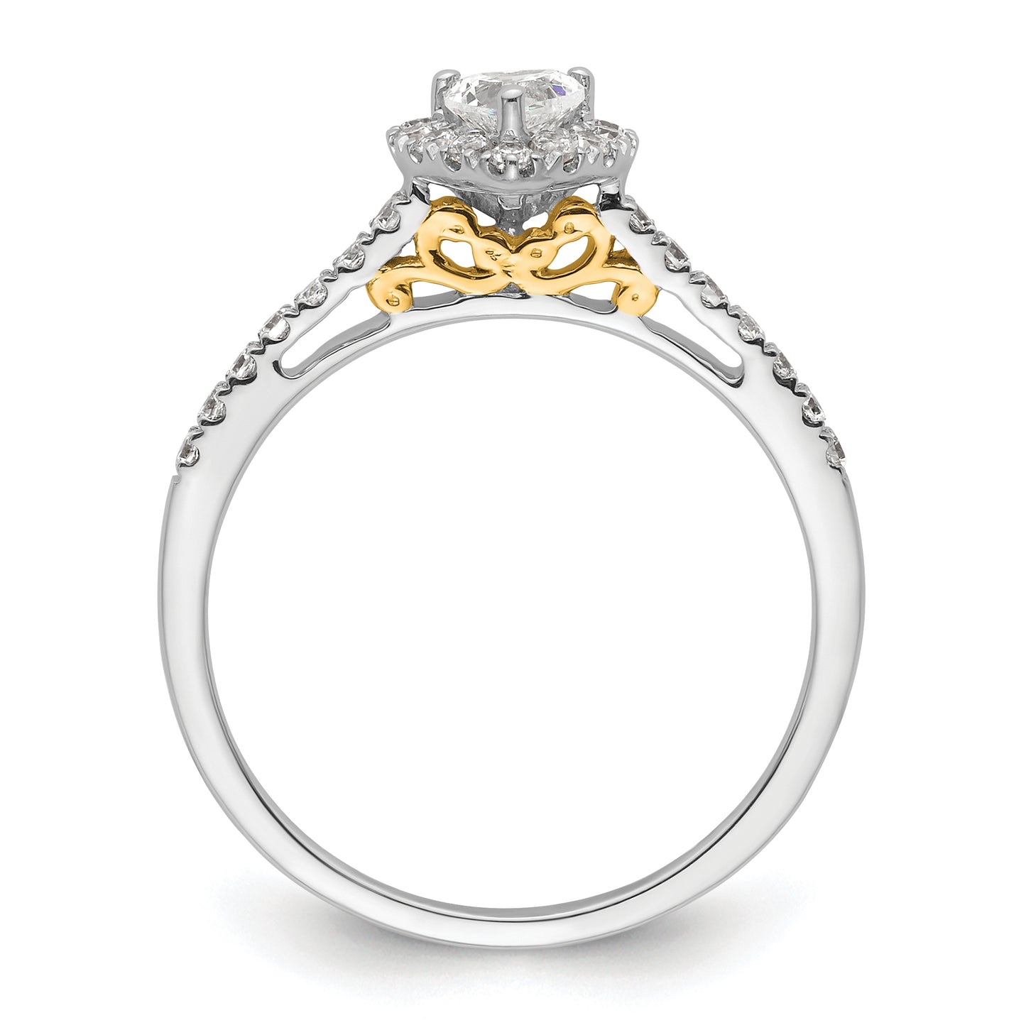 14k Two-tone Halo (Holds 1/4 carat (4mm) Heart Center) 1/4 carat Diamond Semi-mount Engagement Ring