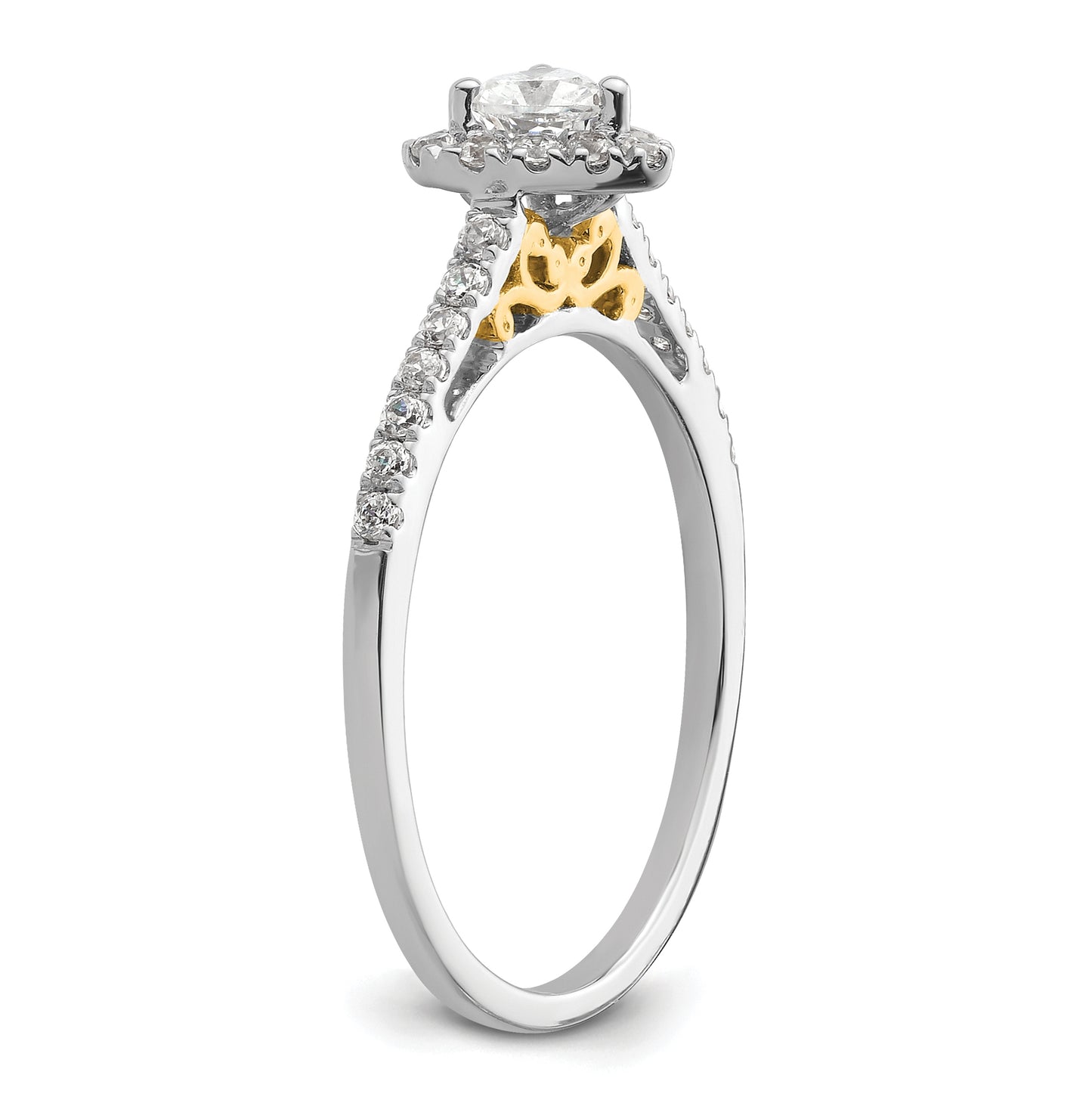 14k Two-tone Halo (Holds 1/4 carat (4mm) Heart Center) 1/4 carat Diamond Semi-mount Engagement Ring