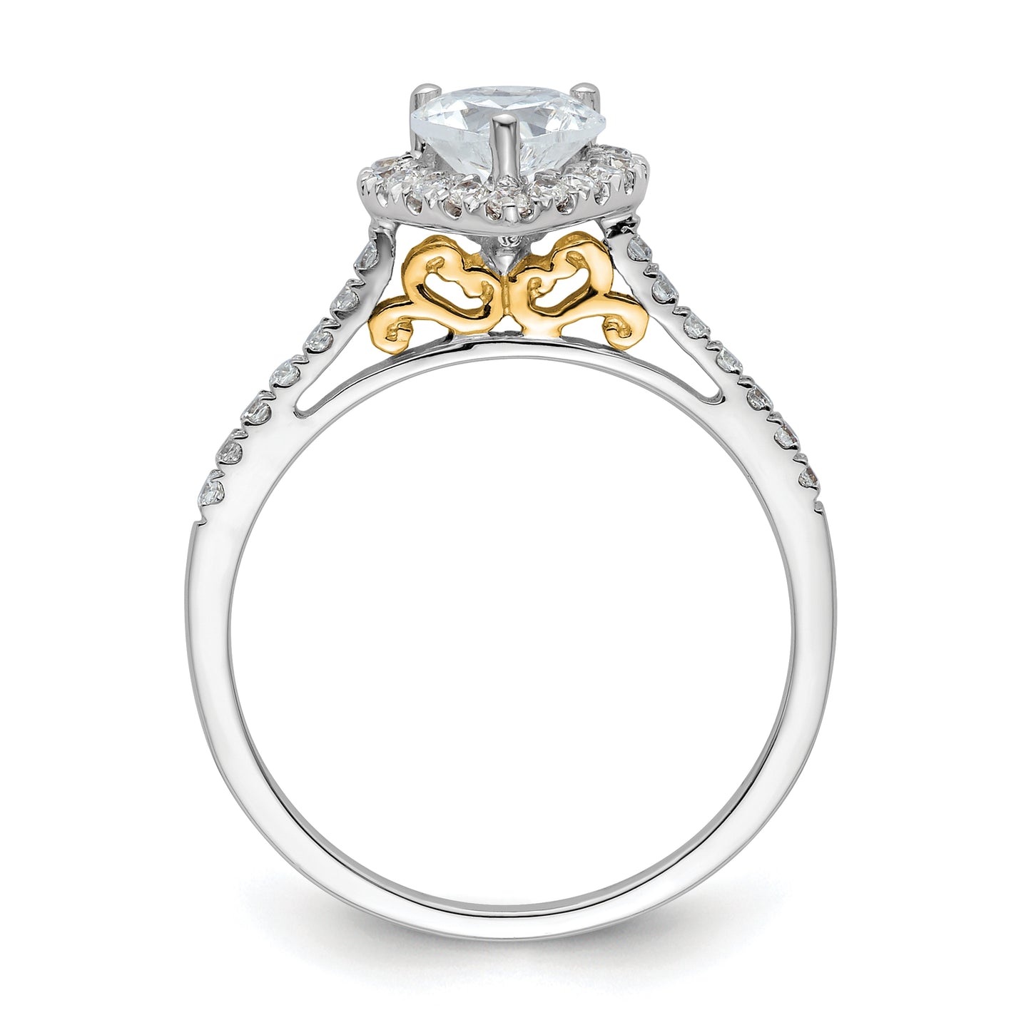 14k Two-tone Halo (Holds 1/2 carat (5mm) Heart Center) 1/3 carat Diamond Semi-mount Engagement Ring