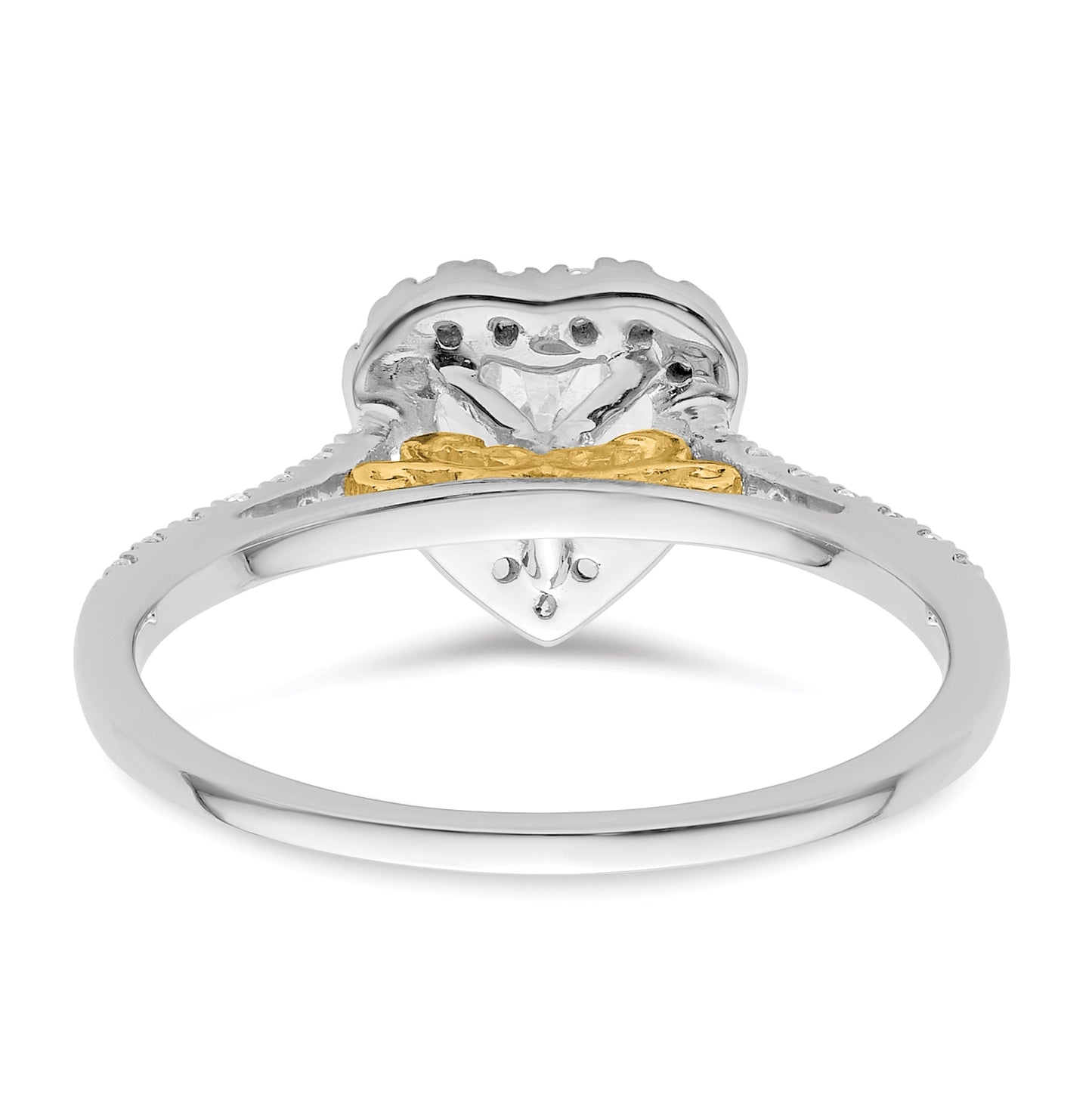 14k Two-tone Halo (Holds 1/2 carat (5mm) Heart Center) 1/3 carat Diamond Semi-mount Engagement Ring