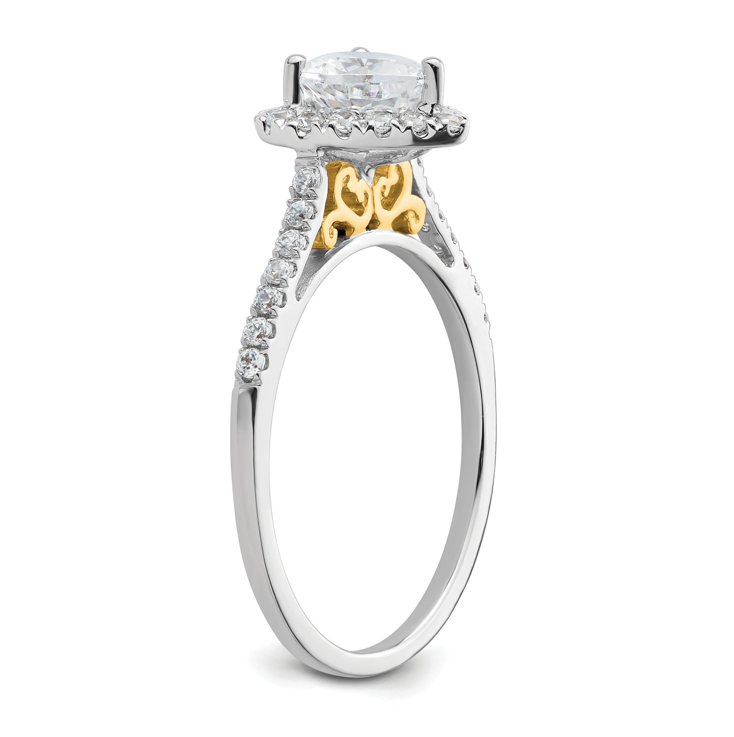 14k Two-tone Halo (Holds 1/2 carat (5mm) Heart Center) 1/3 carat Diamond Semi-mount Engagement Ring
