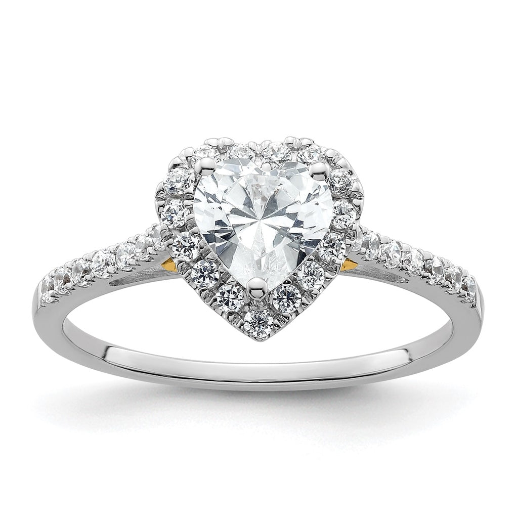 14k Two-tone Halo (Holds 1/2 carat (5mm) Heart Center) 1/3 carat Diamond Semi-mount Engagement Ring