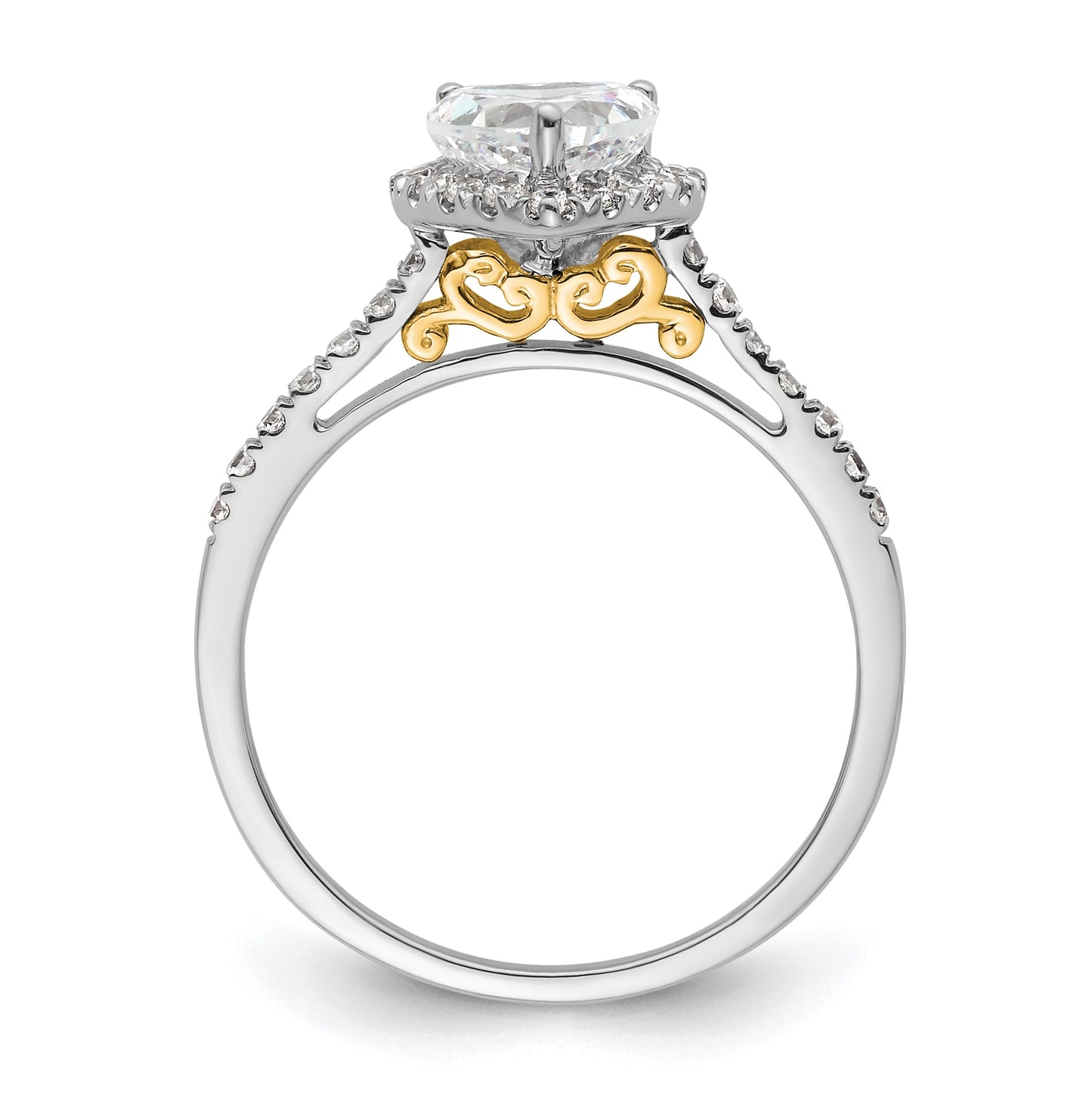 14k Two-tone Halo (Holds 3/4 carat (6mm) Heart Center) 1/3 carat Diamond Semi-mount Engagement Ring