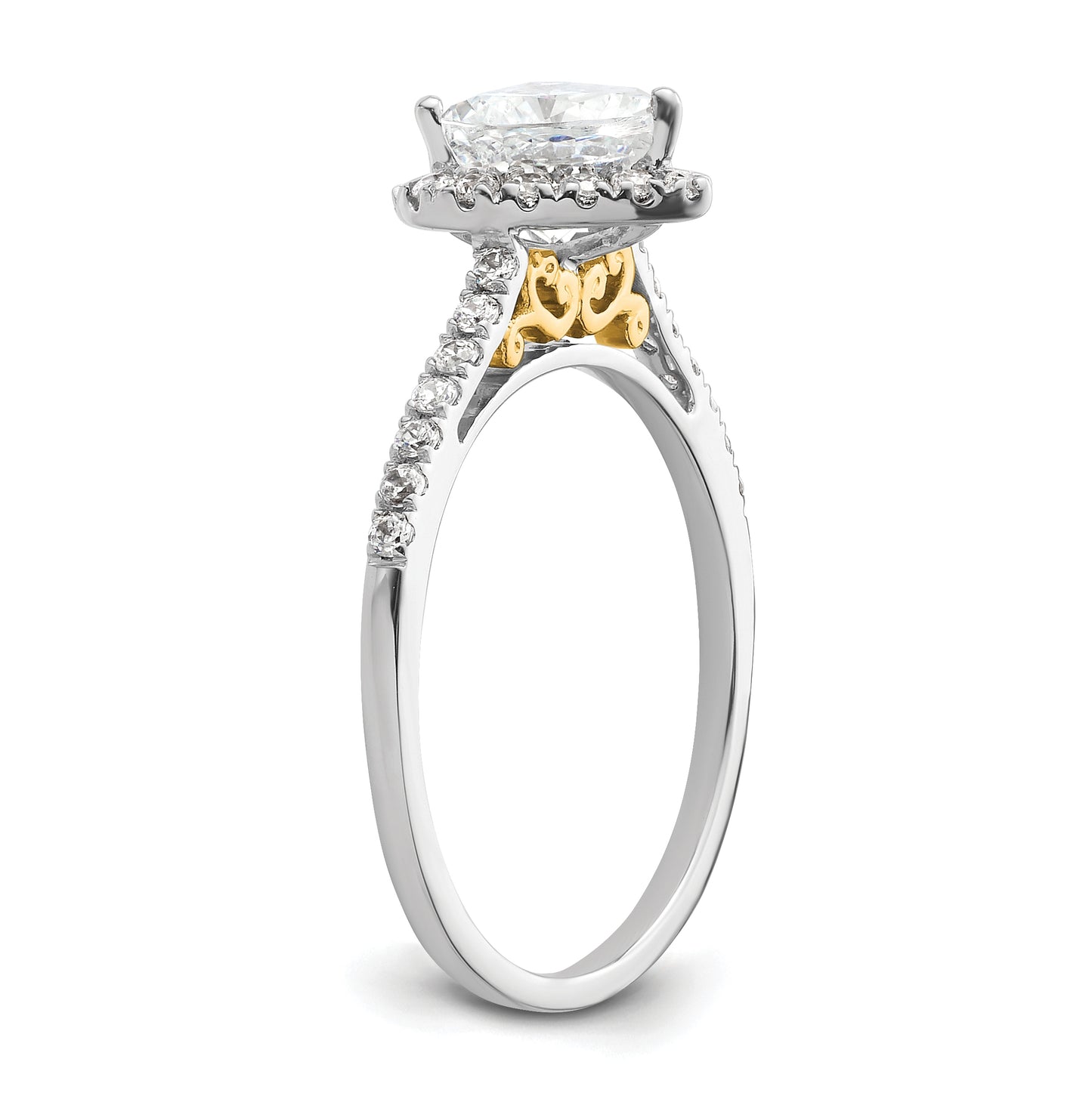 14k Two-tone Halo (Holds 3/4 carat (6mm) Heart Center) 1/3 carat Diamond Semi-mount Engagement Ring