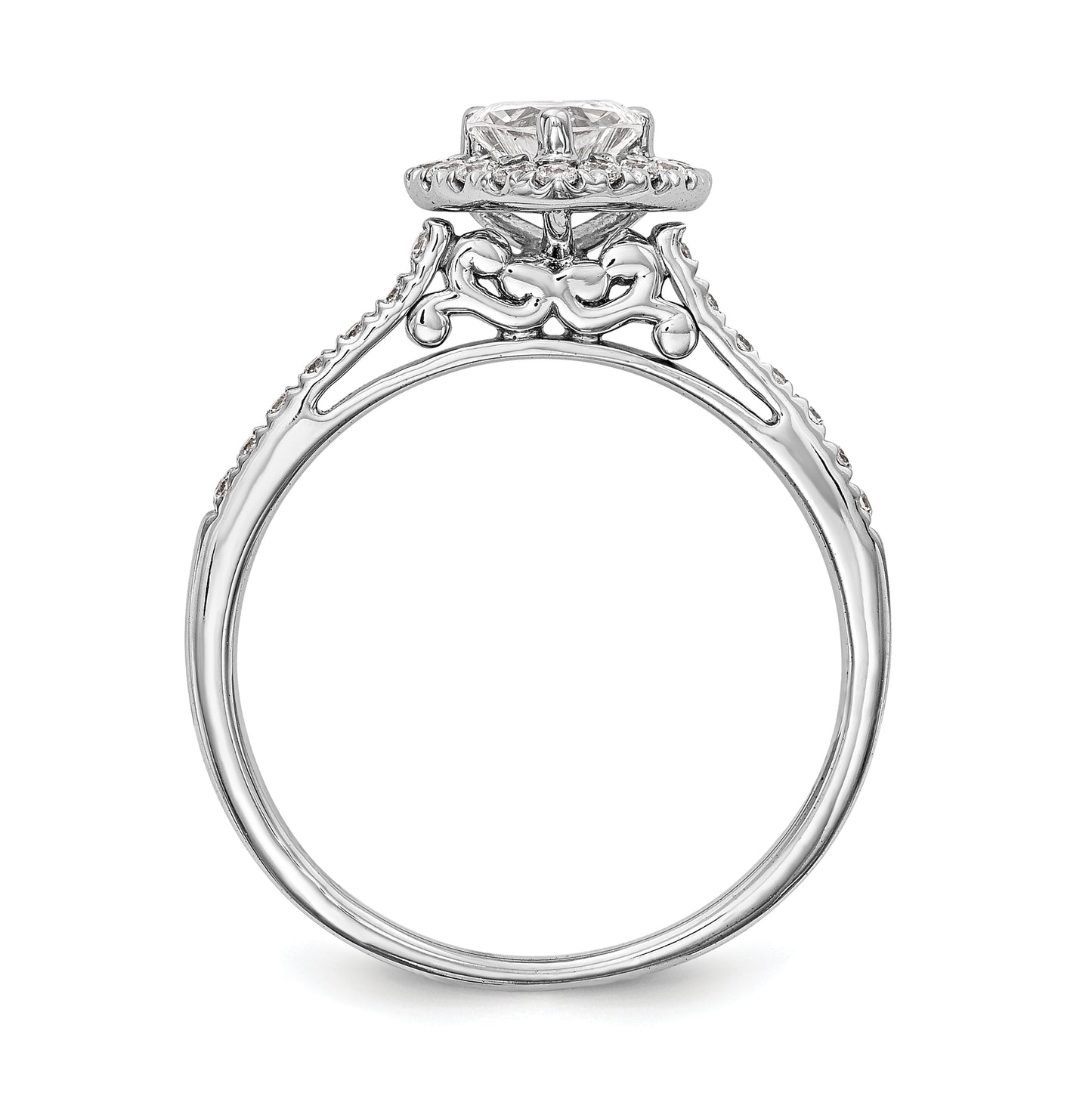 14k White Gold Halo (Holds 1 carat (6.5mm) Heart Center) 1/3 carat Diamond Semi-mount Engagement Ring