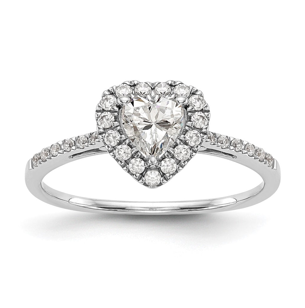 14k White Gold Halo (Holds 1 carat (6.5mm) Heart Center) 1/3 carat Diamond Semi-mount Engagement Ring