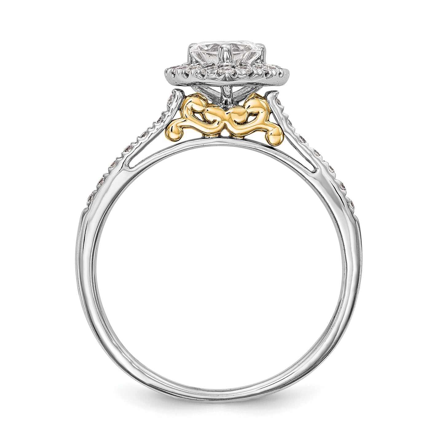 14k Two-tone Halo (Holds 1 carat (6.5mm) Heart Center) 1/3 carat Diamond Semi-mount Engagement Ring