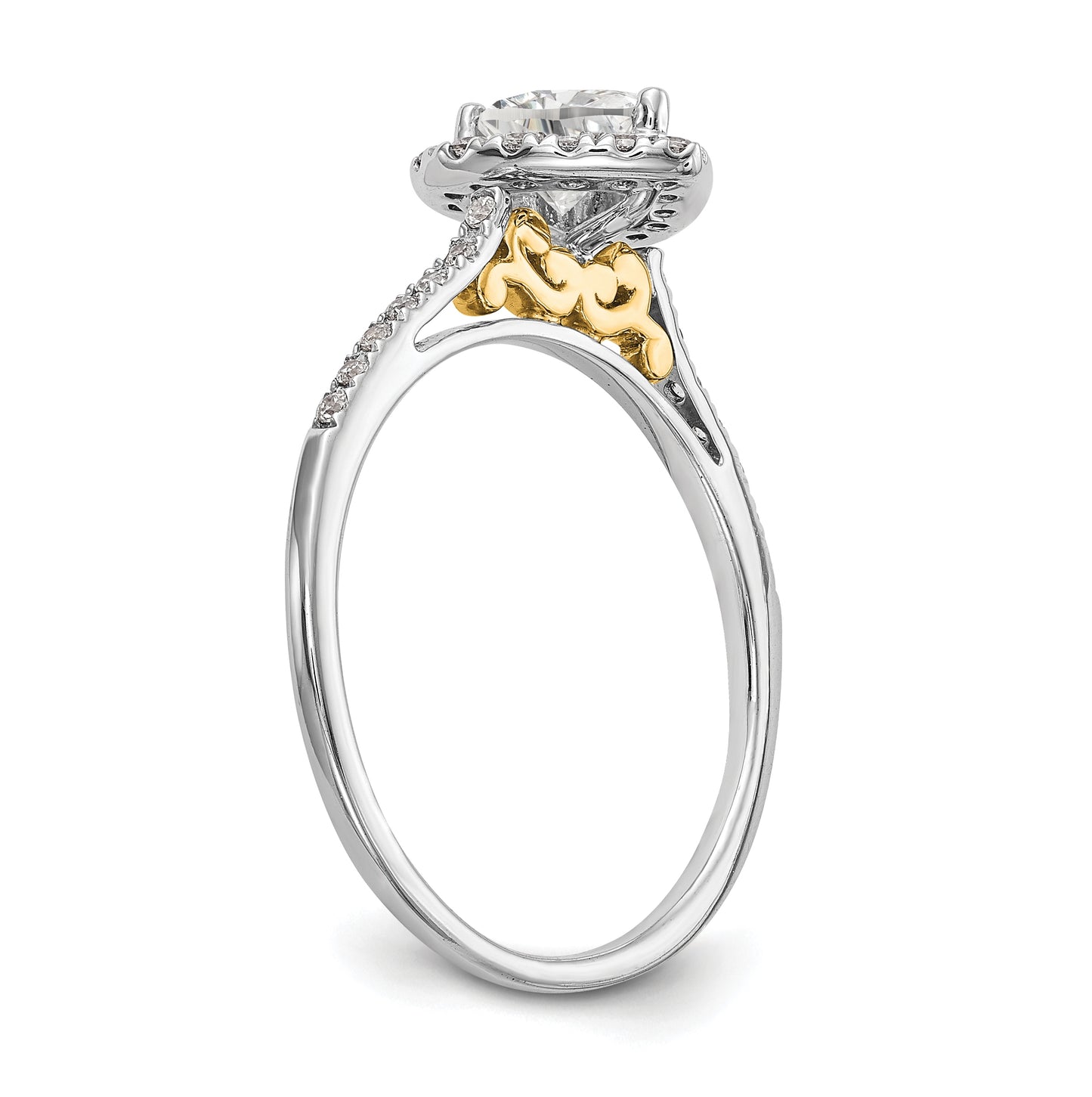 14k Two-tone Halo (Holds 1 carat (6.5mm) Heart Center) 1/3 carat Diamond Semi-mount Engagement Ring