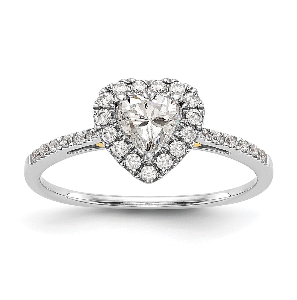 14k Two-tone Halo (Holds 1 carat (6.5mm) Heart Center) 1/3 carat Diamond Semi-mount Engagement Ring