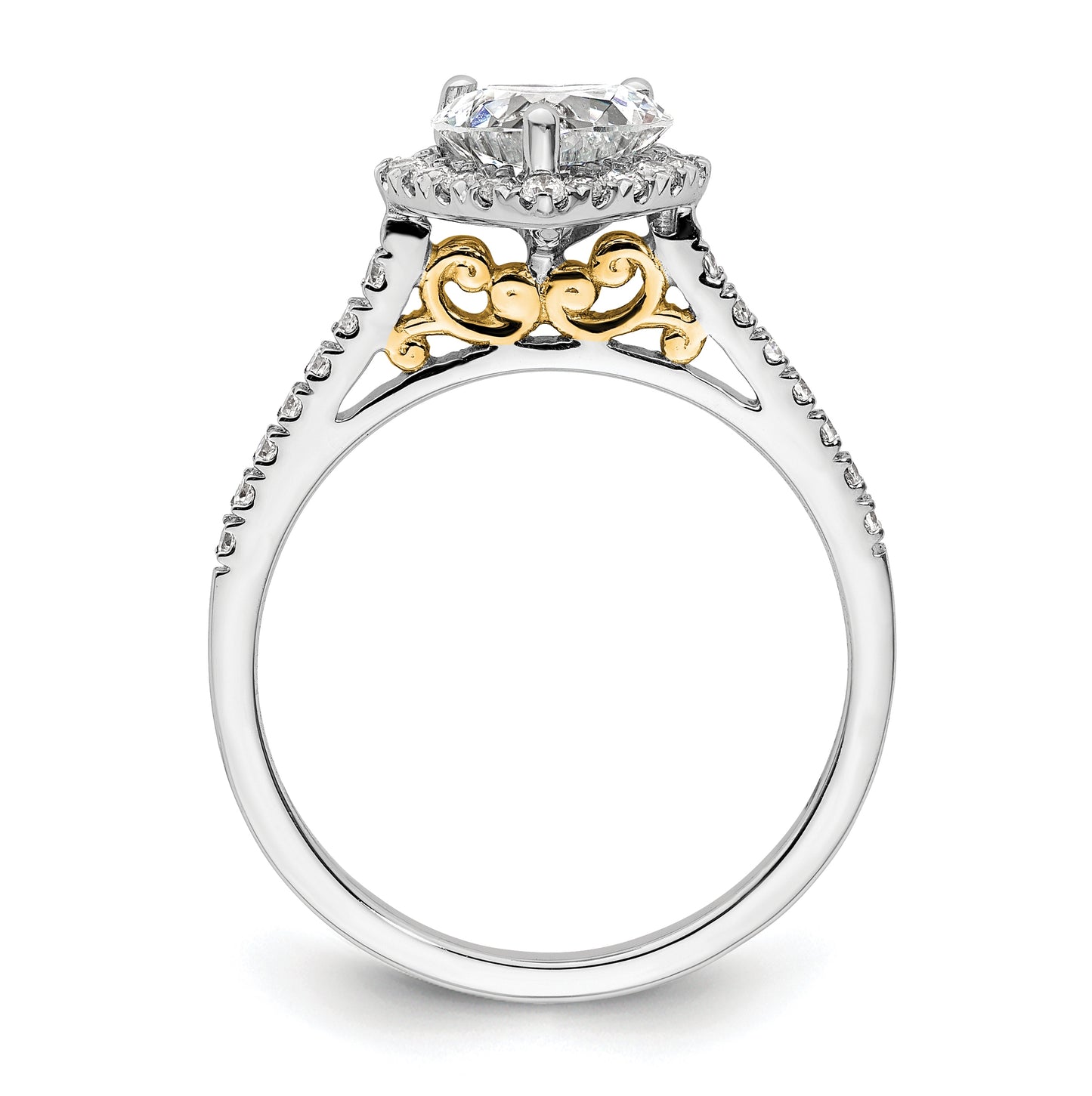 14k Two-tone Halo (Holds 1.5 carat (7mm) Heart Center) 1/3 carat Diamond Semi-mount Engagement Ring