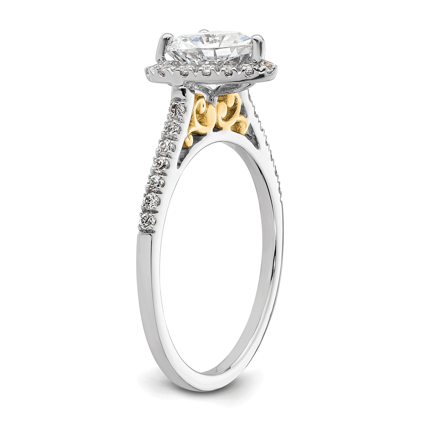 14k Two-tone Halo (Holds 1.5 carat (7mm) Heart Center) 1/3 carat Diamond Semi-mount Engagement Ring