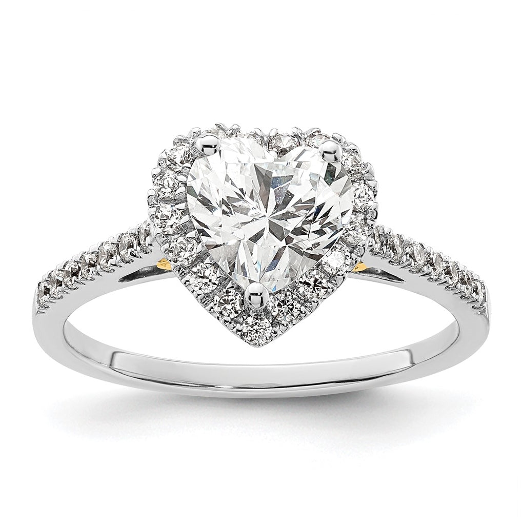 14k Two-tone Halo (Holds 1.5 carat (7mm) Heart Center) 1/3 carat Diamond Semi-mount Engagement Ring