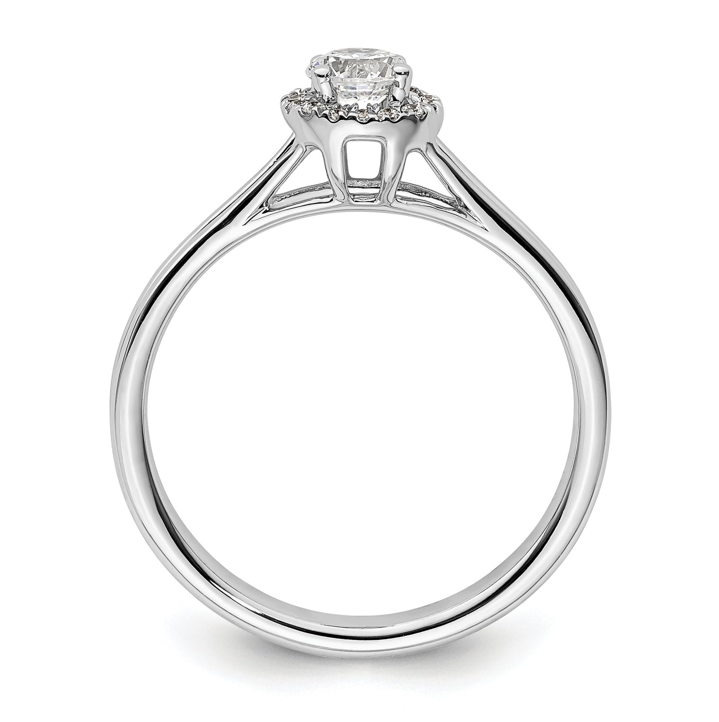 14k White Gold Halo (Holds 1/4 carat (4mm) Round Center) 1/20 carat Diamond Semi-mount Split Shank Engagement Ring