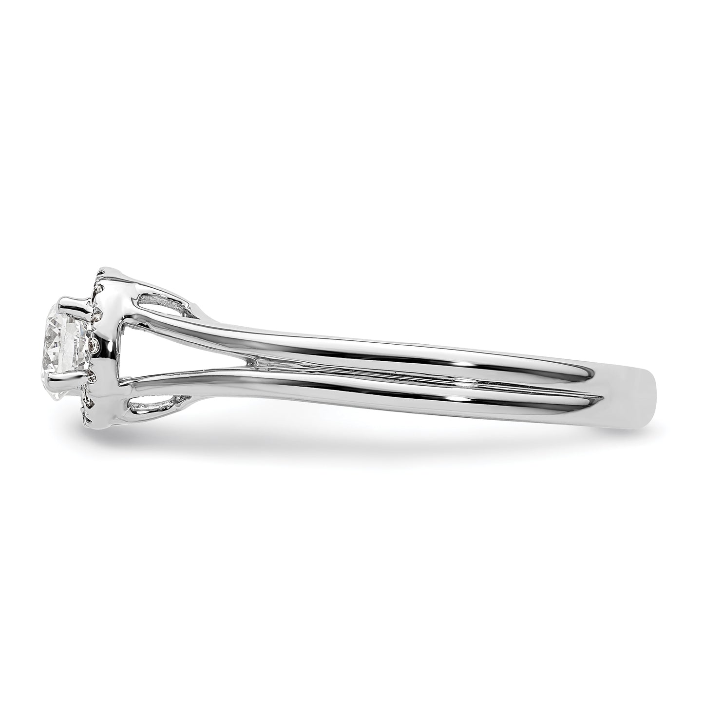 14k White Gold Halo (Holds 1/4 carat (4mm) Round Center) 1/20 carat Diamond Semi-mount Split Shank Engagement Ring