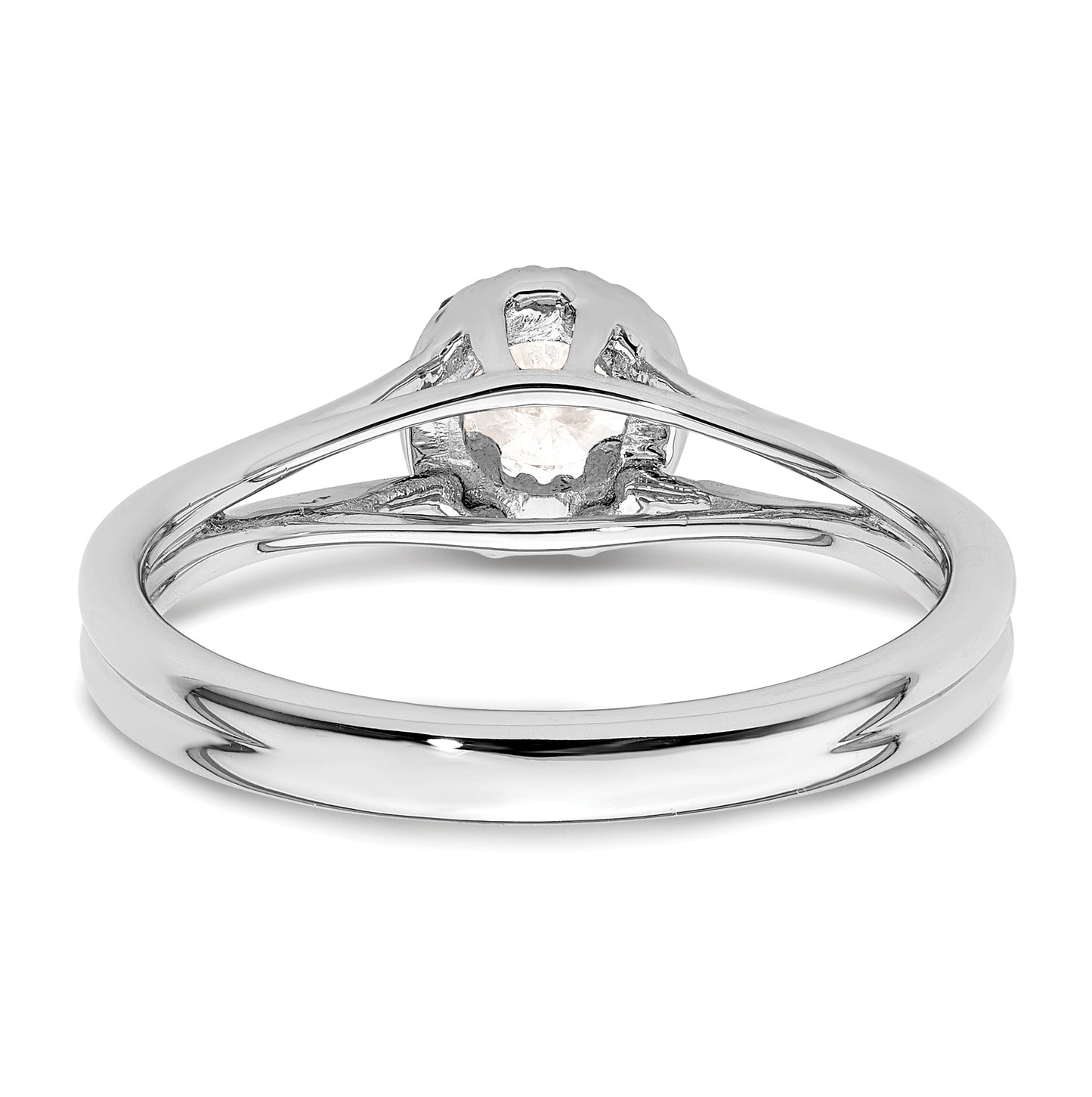 14k White Gold Halo (Holds 1/4 carat (4mm) Round Center) 1/20 carat Diamond Semi-mount Split Shank Engagement Ring