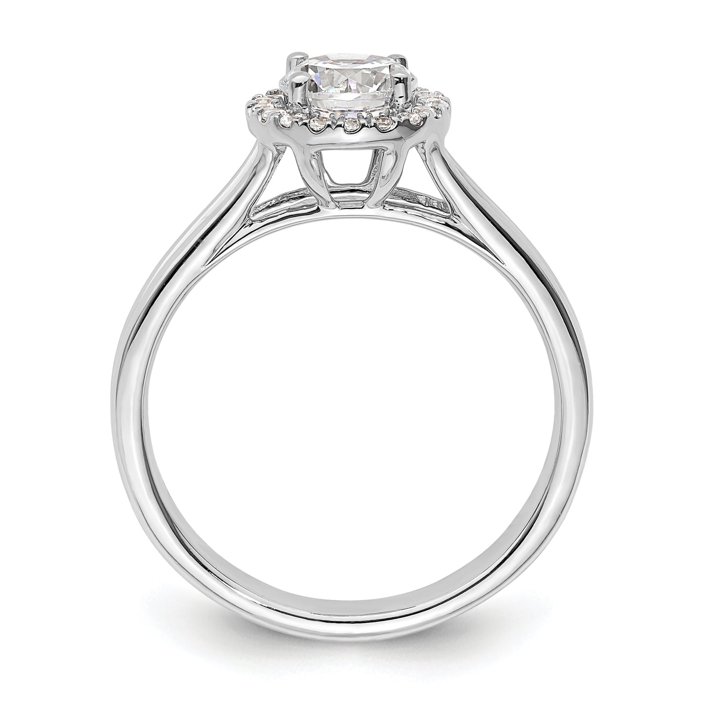 14k White Gold Halo (Holds 3/4 carat (5.7mm) Round Center) 1/10 carat Diamond Semi-mount Split Shank Engagement Ring