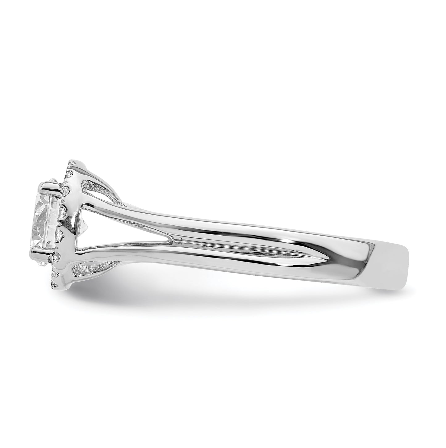 14k White Gold Halo (Holds 3/4 carat (5.7mm) Round Center) 1/10 carat Diamond Semi-mount Split Shank Engagement Ring
