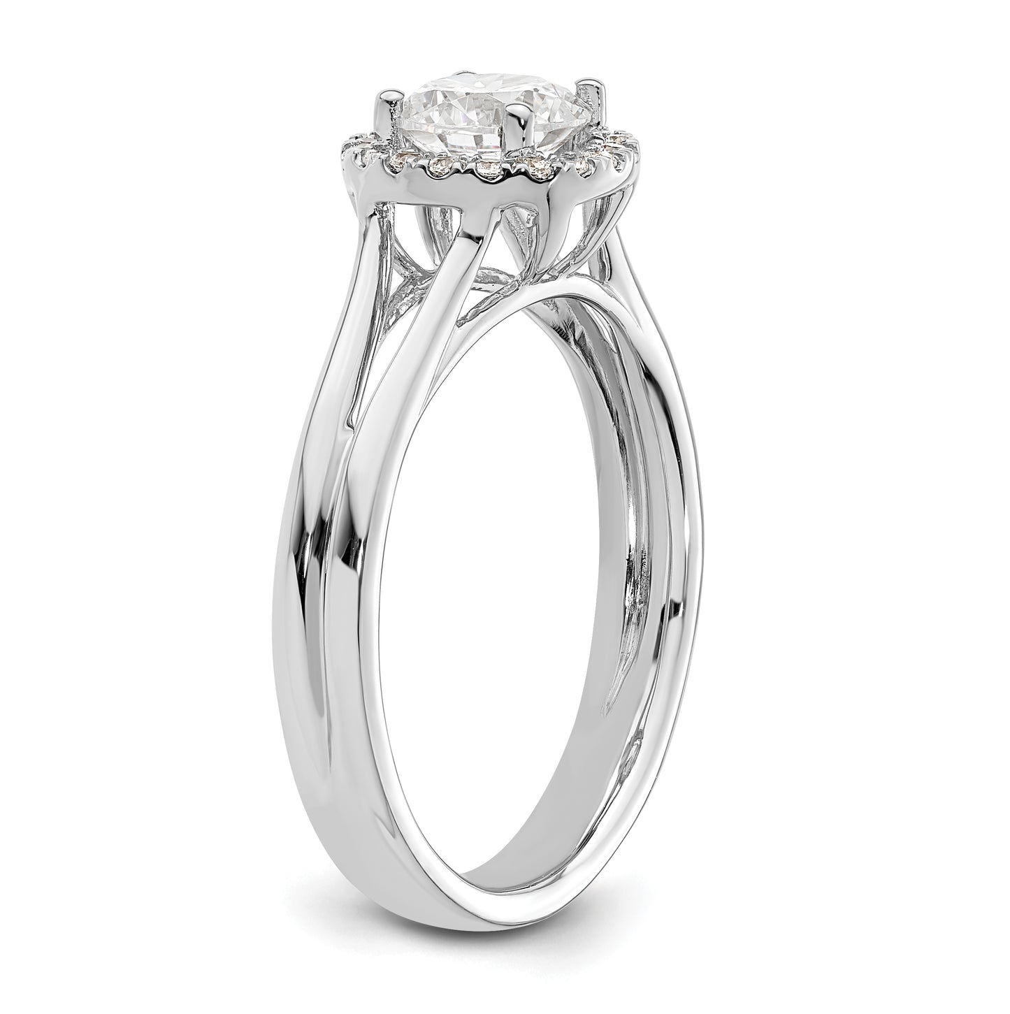 14k White Gold Halo (Holds 3/4 carat (5.7mm) Round Center) 1/10 carat Diamond Semi-mount Split Shank Engagement Ring
