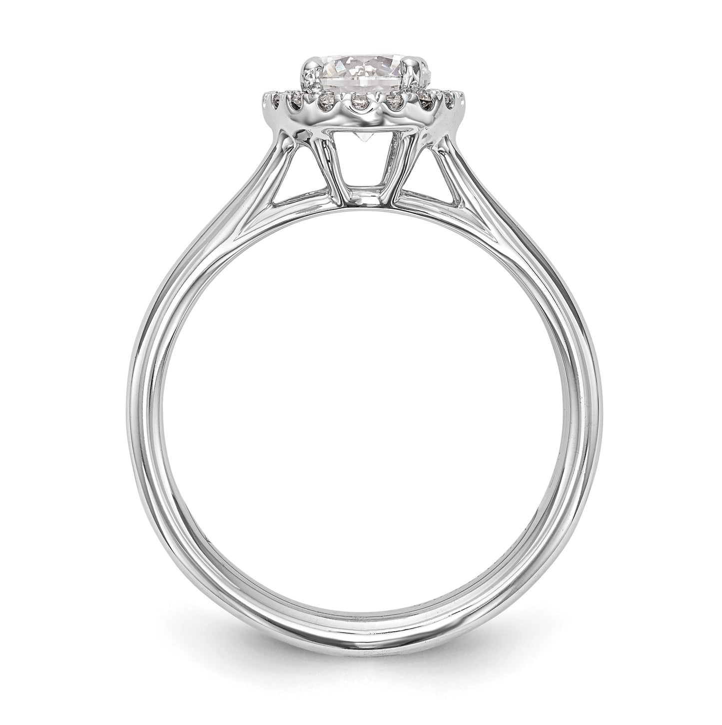 14k White Gold Halo (Holds 1 carat (6.5mm) Round Center) 1/8 carat Diamond Semi-mount Split Shank Engagement Ring
